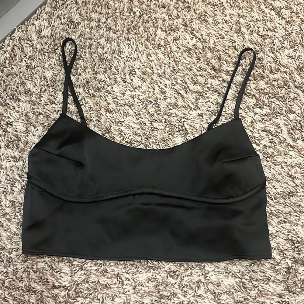 zara black silky top! super cute